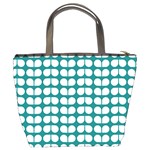 Teal And White Leaf Pattern Bucket Handbag Back