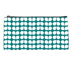 Teal And White Leaf Pattern Pencil Case by GardenOfOphir