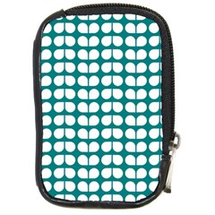 Teal And White Leaf Pattern Compact Camera Leather Case