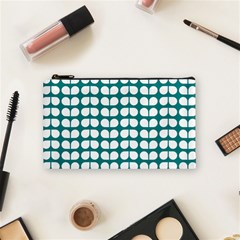 Teal And White Leaf Pattern Cosmetic Bag (small)