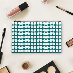 Teal And White Leaf Pattern Cosmetic Bag (medium)