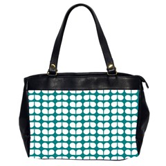 Teal And White Leaf Pattern Oversize Office Handbag (two Sides)