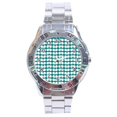 Teal And White Leaf Pattern Stainless Steel Watch