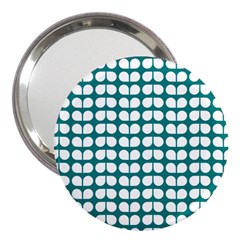 Teal And White Leaf Pattern 3  Handbag Mirror by GardenOfOphir