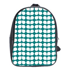 Teal And White Leaf Pattern School Bag (xl) by GardenOfOphir