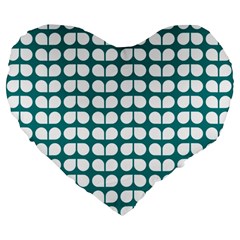 Teal And White Leaf Pattern 19  Premium Heart Shape Cushion