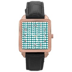 Teal And White Leaf Pattern Rose Gold Leather Watch  by GardenOfOphir