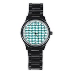 Teal And White Leaf Pattern Sport Metal Watch (Black) Front