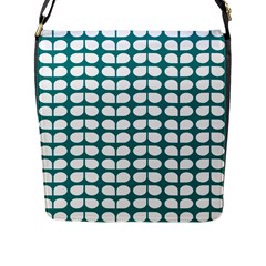 Teal And White Leaf Pattern Flap Closure Messenger Bag (large)