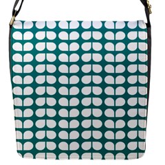 Teal And White Leaf Pattern Flap Closure Messenger Bag (small)