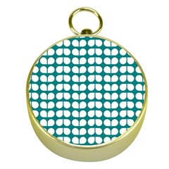 Teal And White Leaf Pattern Gold Compass