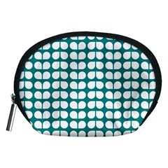 Teal And White Leaf Pattern Accessory Pouch (medium)