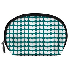 Teal And White Leaf Pattern Accessory Pouch (large) by GardenOfOphir