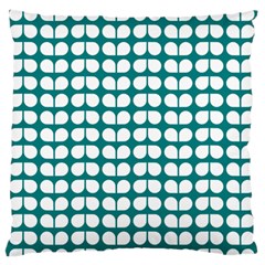 Teal And White Leaf Pattern Large Flano Cushion Case (one Side)