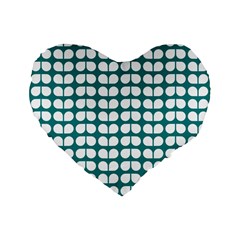 Teal And White Leaf Pattern 16  Premium Flano Heart Shape Cushion  by GardenOfOphir