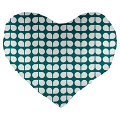 Teal And White Leaf Pattern 19  Premium Flano Heart Shape Cushion