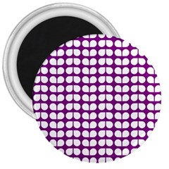 Purple And White Leaf Pattern 3  Button Magnet by GardenOfOphir