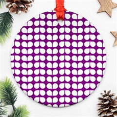 Purple And White Leaf Pattern Round Ornament