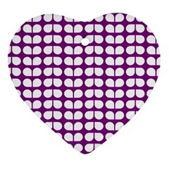 Purple And White Leaf Pattern Heart Ornament by GardenOfOphir