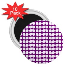 Purple And White Leaf Pattern 2 25  Button Magnet (10 Pack)