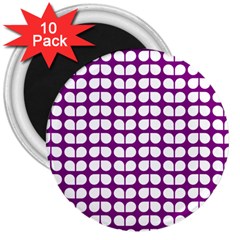 Purple And White Leaf Pattern 3  Button Magnet (10 Pack)