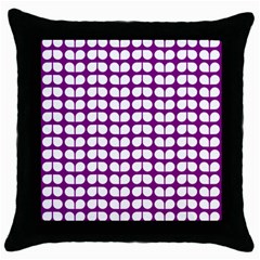 Purple And White Leaf Pattern Black Throw Pillow Case