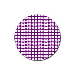 Purple And White Leaf Pattern Drink Coasters 4 Pack (round)