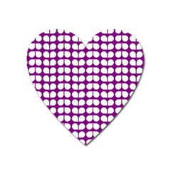 Purple And White Leaf Pattern Magnet (heart) by GardenOfOphir