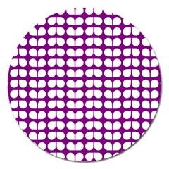 Purple And White Leaf Pattern Magnet 5  (round) by GardenOfOphir