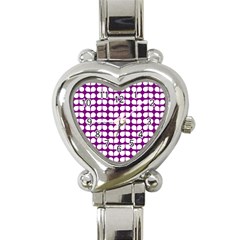 Purple And White Leaf Pattern Heart Italian Charm Watch  by GardenOfOphir