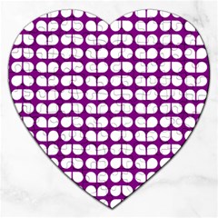 Purple And White Leaf Pattern Jigsaw Puzzle (heart) by GardenOfOphir