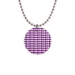 Purple And White Leaf Pattern Button Necklace