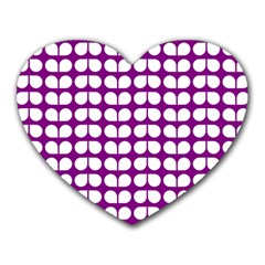 Purple And White Leaf Pattern Mouse Pad (heart)