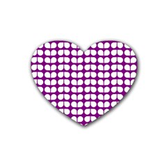 Purple And White Leaf Pattern Drink Coasters (heart)