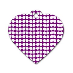 Purple And White Leaf Pattern Dog Tag Heart (one Sided)  by GardenOfOphir