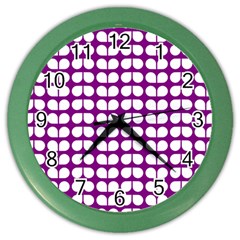 Purple And White Leaf Pattern Wall Clock (color)