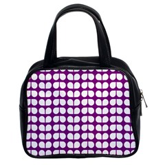 Purple And White Leaf Pattern Classic Handbag (two Sides)