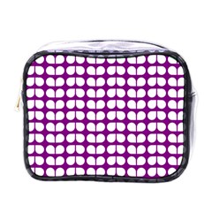 Purple And White Leaf Pattern Mini Travel Toiletry Bag (one Side) by GardenOfOphir