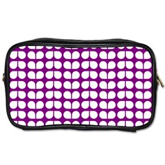 Purple And White Leaf Pattern Travel Toiletry Bag (one Side)