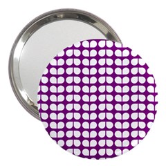 Purple And White Leaf Pattern 3  Handbag Mirror