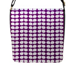 Purple And White Leaf Pattern Flap Closure Messenger Bag (large) by GardenOfOphir