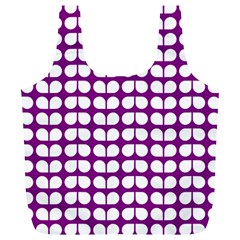 Purple And White Leaf Pattern Reusable Bag (xl) by GardenOfOphir