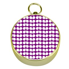 Purple And White Leaf Pattern Gold Compass