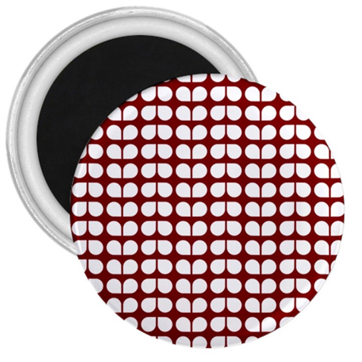 Red And White Leaf Pattern 3  Button Magnet