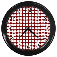 Red And White Leaf Pattern Wall Clock (black)