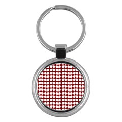 Red And White Leaf Pattern Key Chain (round) by GardenOfOphir