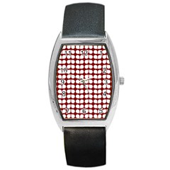 Red And White Leaf Pattern Tonneau Leather Watch