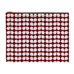 Red And White Leaf Pattern Cosmetic Bag (xl)