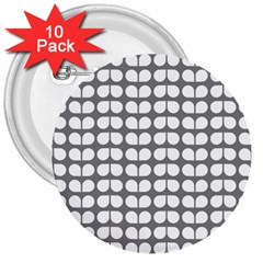 Gray And White Leaf Pattern 3  Button (10 Pack)