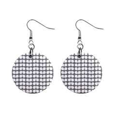 Gray And White Leaf Pattern Mini Button Earrings